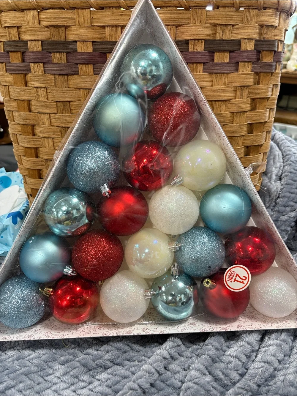 Holiday Shatter Proof Ornament Set - Red, Blue, and White